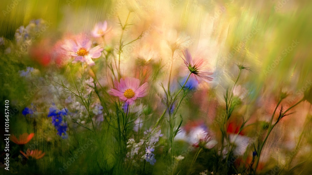 Soft Focus Abstract of Pink and Blue Wildflowers in a Field Soft Focus Abstract of Pink and Blue Wildflowers in a Field