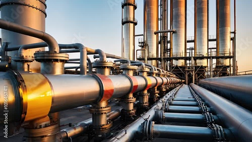 Industrial Pipelines at Oil Refinery under Blue Sky

 photo