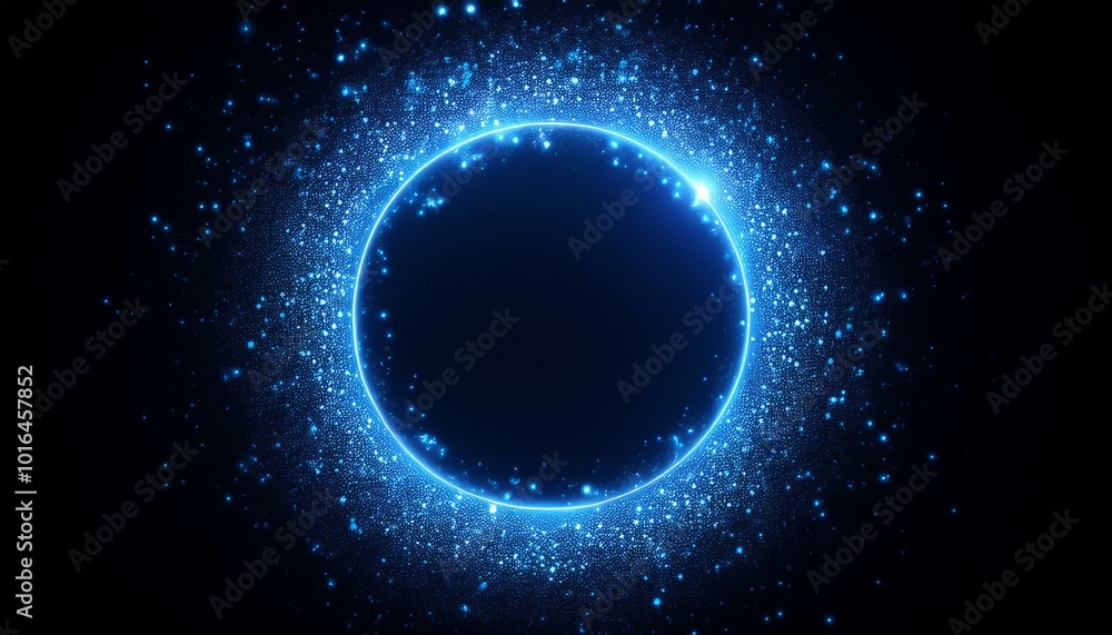 Blue glitter circle of light shine sparkles and blue spark particles in circle frame on black background. Christmas magic stars glow, firework confetti of glittery ring shimmer Blue glitter circle of light shine sparkles and blue spark particles in circle frame on black background. Christmas magic stars glow, firework confetti of glittery ring shimmer