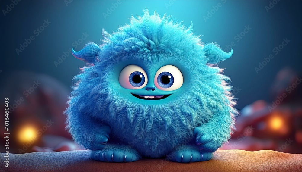 Cute blue furry monster 3D cartoon character Cute blue furry monster 3D cartoon character