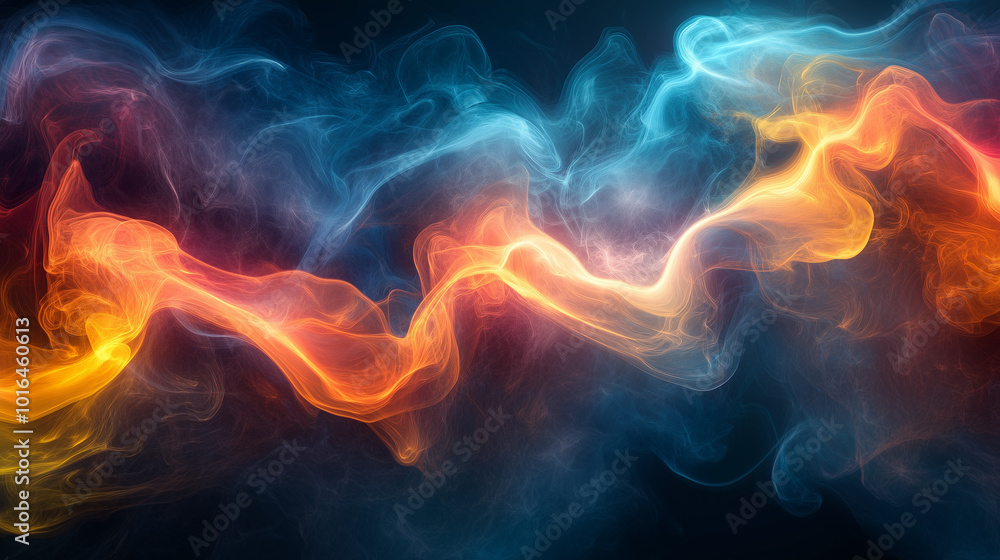 Fiery Orange And Cool Blue Smoke Swirls On A Dark Background Dynamic Digital Abstract Fiery Orange And Cool Blue Smoke Swirls On A Dark Background Dynamic Digital Abstract