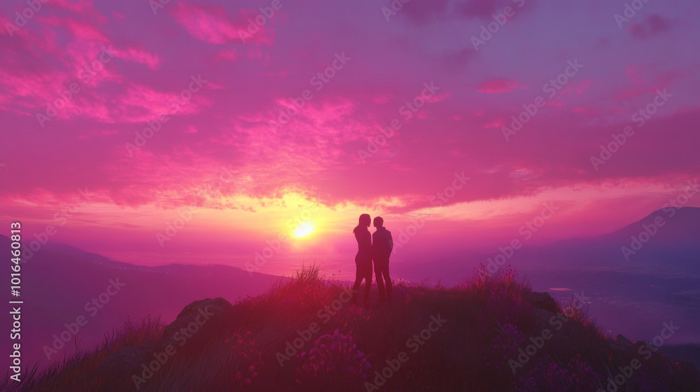 A Romantic Sunset: Capturing Love Against a Vibrant Sky of Pink and Lavender Hues A Romantic Sunset: Capturing Love Against a Vibrant Sky of Pink and Lavender Hues