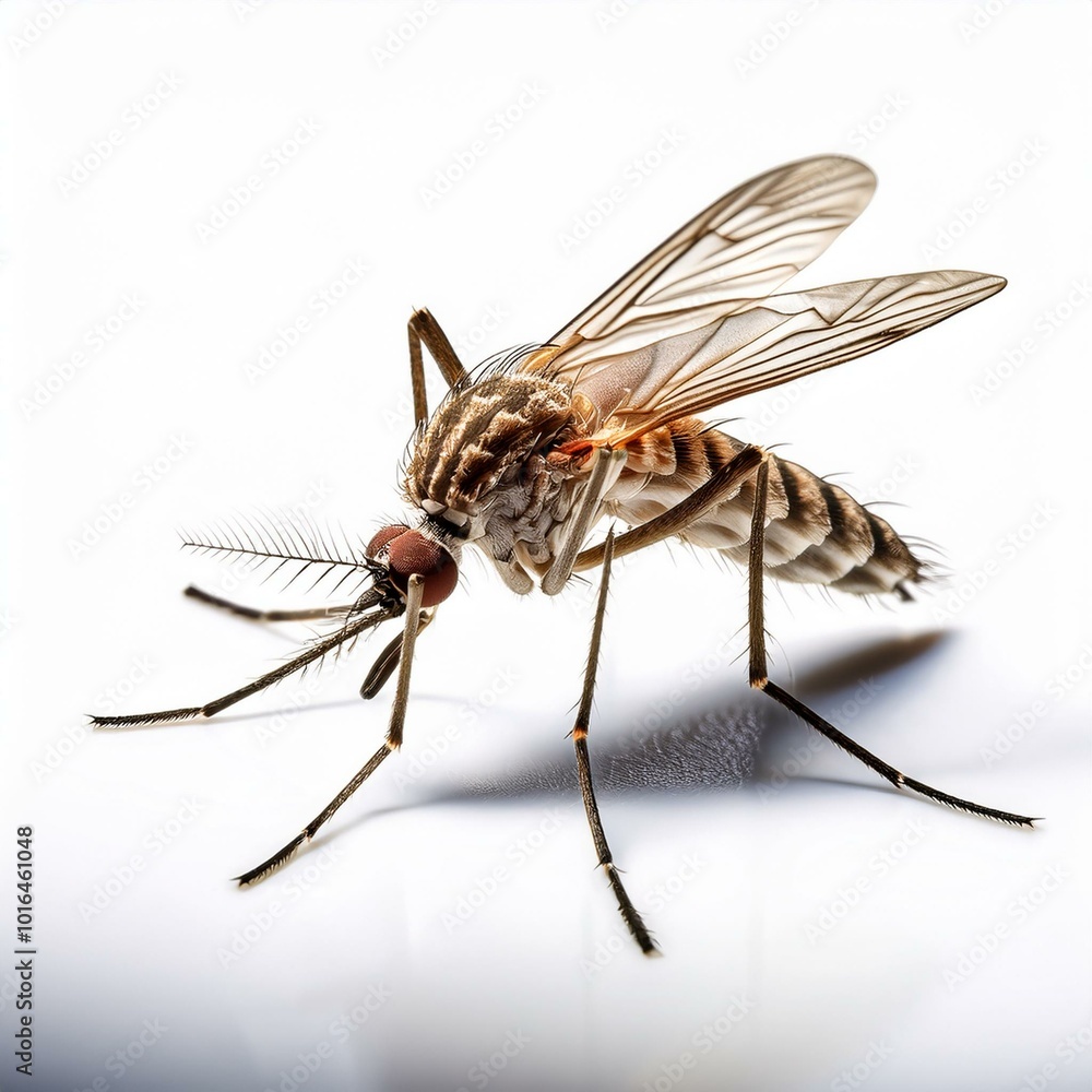 Detailed mosquito fly closeup on white isolated background Detailed mosquito fly closeup on white isolated background