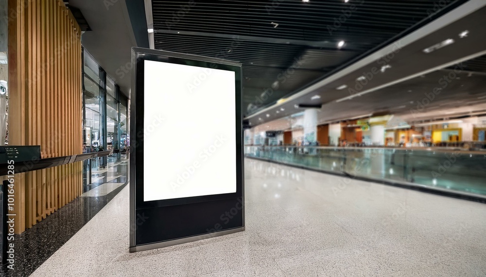 Digital media blank black and white screen modern panel signboard for advertisement design in shopping centre gallery, mock-up with blurred background, digital kiosk Digital media blank black and white screen modern panel signboard for advertisement design in shopping centre gallery, mock-up with blurred background, digital kiosk