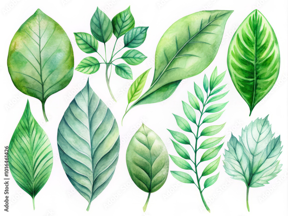 Fototapeta premium Lush green leaves in various shapes and sizes create vibrant and refreshing display, showcasing beauty of natures diversity
