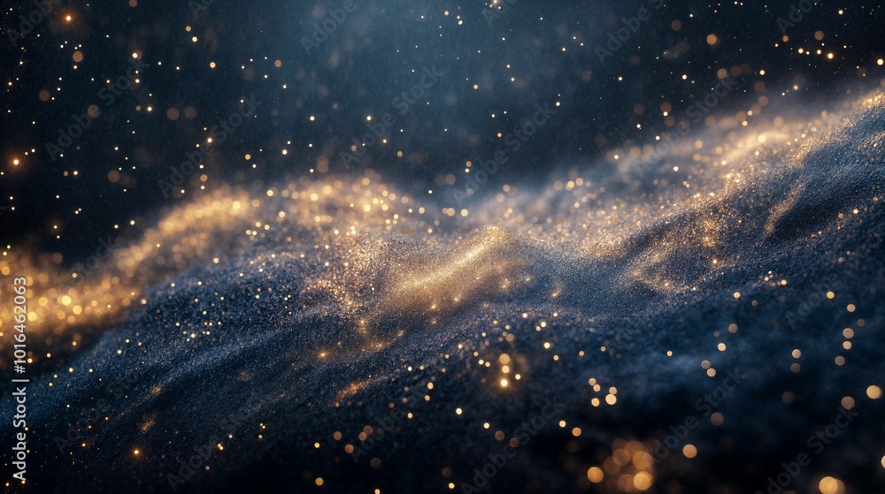 Golden particle wave pattern on dark background Golden particle wave pattern on dark background