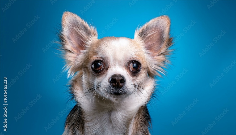 funny chihuahua dog portrait on a blue background funny chihuahua dog portrait on a blue background