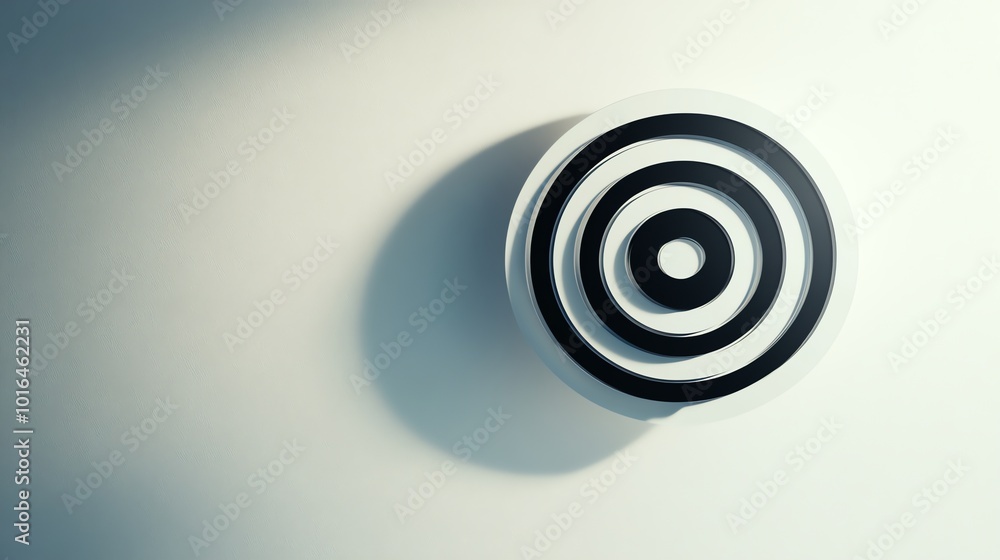 A black and white 3d target shape on a light blue background. A black and white 3d target shape on a light blue background.