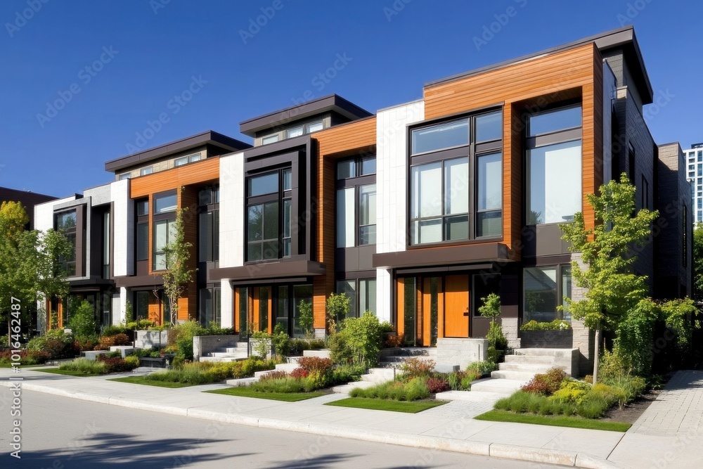 Modern design townhouse It is characterized by distinctive architectural elements. big window and the combination of materials such as steel and wood. Modern design townhouse It is characterized by distinctive architectural elements. big window and the combination of materials such as steel and wood.