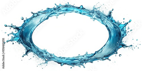 3D Realistic Water Splash in Round Frame on White Background - Aqua Liquid Art for Stock Photography