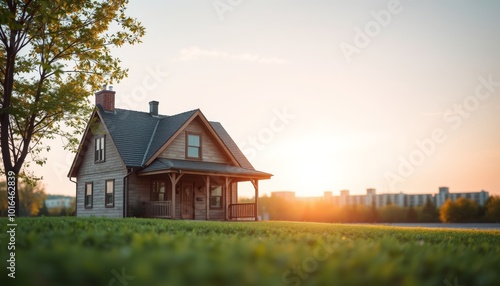 Serene Sunset Over Charming Wooden House