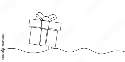 Continuous one line drawing of Holiday gift box icon. Surprise symbol in single outline style. Vector illustration isolated on white background