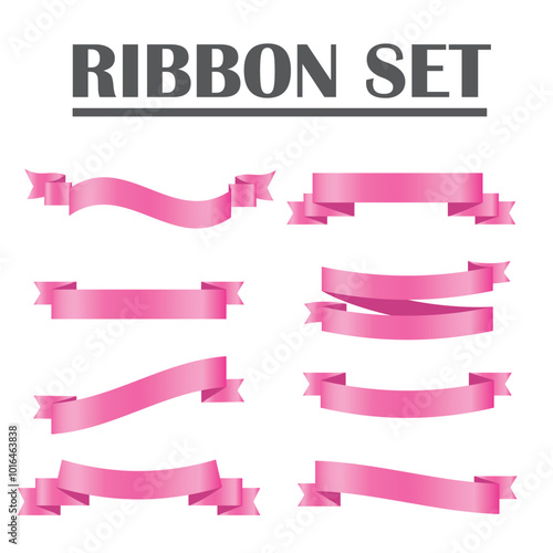 Pink shiny ribbon vector banners set of ribbon label pink bow curly ribbon wavy wavy ribbon