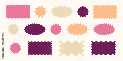 Frame vector set. Wavy scalloped rectangle borders set. Quote poster. Doodle rectangle frame, funky zigzag, retro style shapes