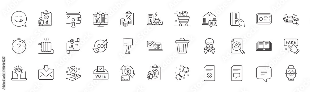 Inspect, Wallet and Empower line icons. Pack of Fake information, Chemical formula, Bid offer icon. Table lamp, Fingerprint, Money transfer pictogram. Chemical hazard, Quiz, Online survey. Vector Inspect, Wallet and Empower line icons. Pack of Fake information, Chemical formula, Bid offer icon. Table lamp, Fingerprint, Money transfer pictogram. Chemical hazard, Quiz, Online survey. Vector