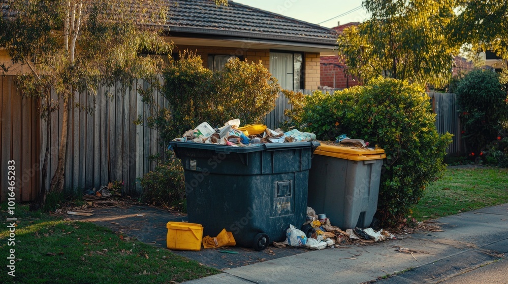 Fototapeta premium Two waste bins sitting on the roadside.