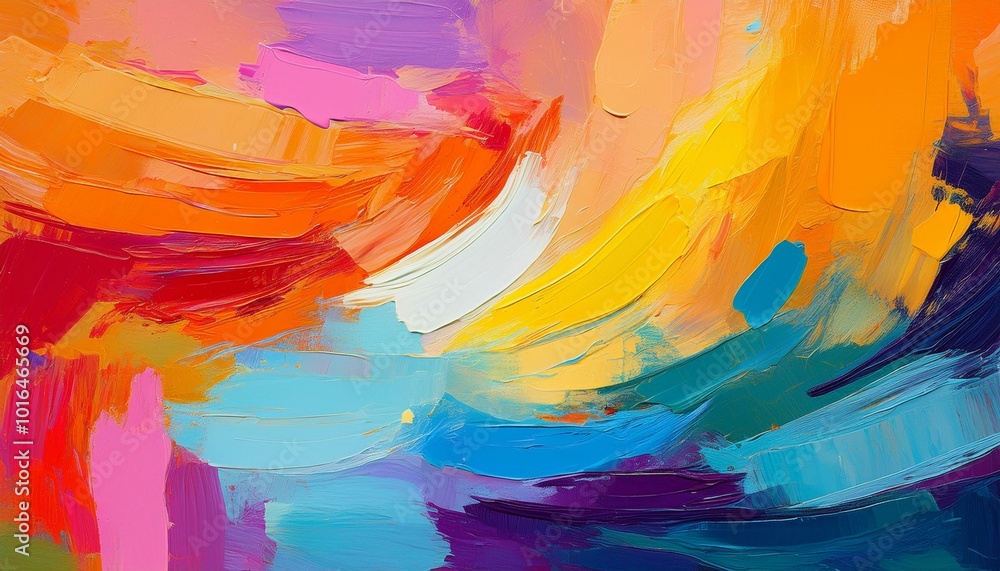 Fototapeta premium Painterly texture abstract background using bold bright brushstrokes with a contrasting color palette.