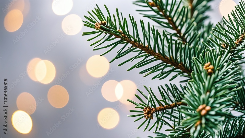 Partial close-up of a Christmas tree branch, depth of field and background blur effect, Christmas background, holiday material Partial close-up of a Christmas tree branch, depth of field and background blur effect, Christmas background, holiday material