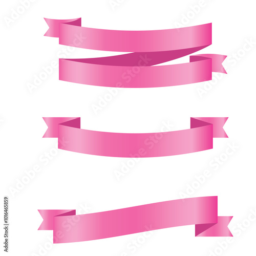Pink shiny ribbon vector banners set of ribbon label pink bow curly ribbon wavy wavy ribbon