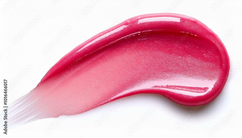 Fototapeta premium Pink lip gloss texture isolated on white background. Smudged cosmetic product smear. Make-up swatch product sample