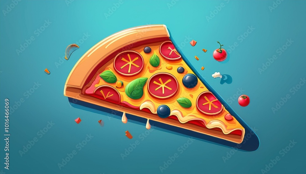 Pizza slice, game app icon isolated on a blue background Pizza slice, game app icon isolated on a blue background