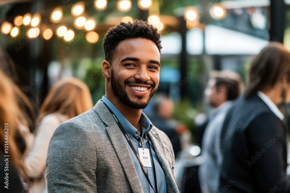 A young businessman confidently wears his ID card to attend a networking event. His commitment to building meaningful business relationships. A young businessman confidently wears his ID card to attend a networking event. His commitment to building meaningful business relationships.