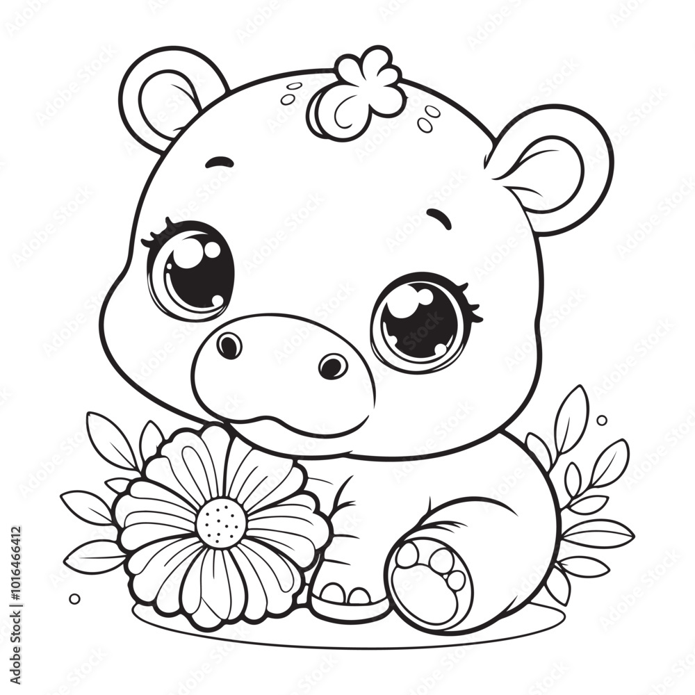 Fototapeta premium Adorable Baby Hippo Coloring Page Free Printable for Kids