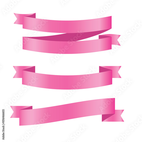 Pink shiny ribbon vector banners set of ribbon label pink bow curly ribbon wavy wavy ribbon