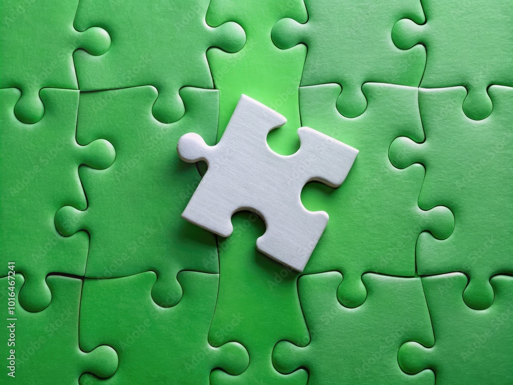 A green background showcases a jigsaw puzzle with one piece missing, symbolizing the concept of problem solving and the completion of tasks. A green background showcases a jigsaw puzzle with one piece missing, symbolizing the concept of problem solving and the completion of tasks.