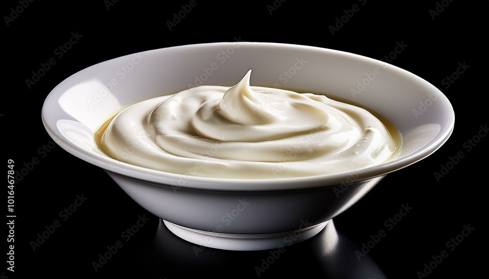 sour cream in bowl, mayonnaise, yogurt, isolated on black background. sour cream in bowl, mayonnaise, yogurt, isolated on black background.
