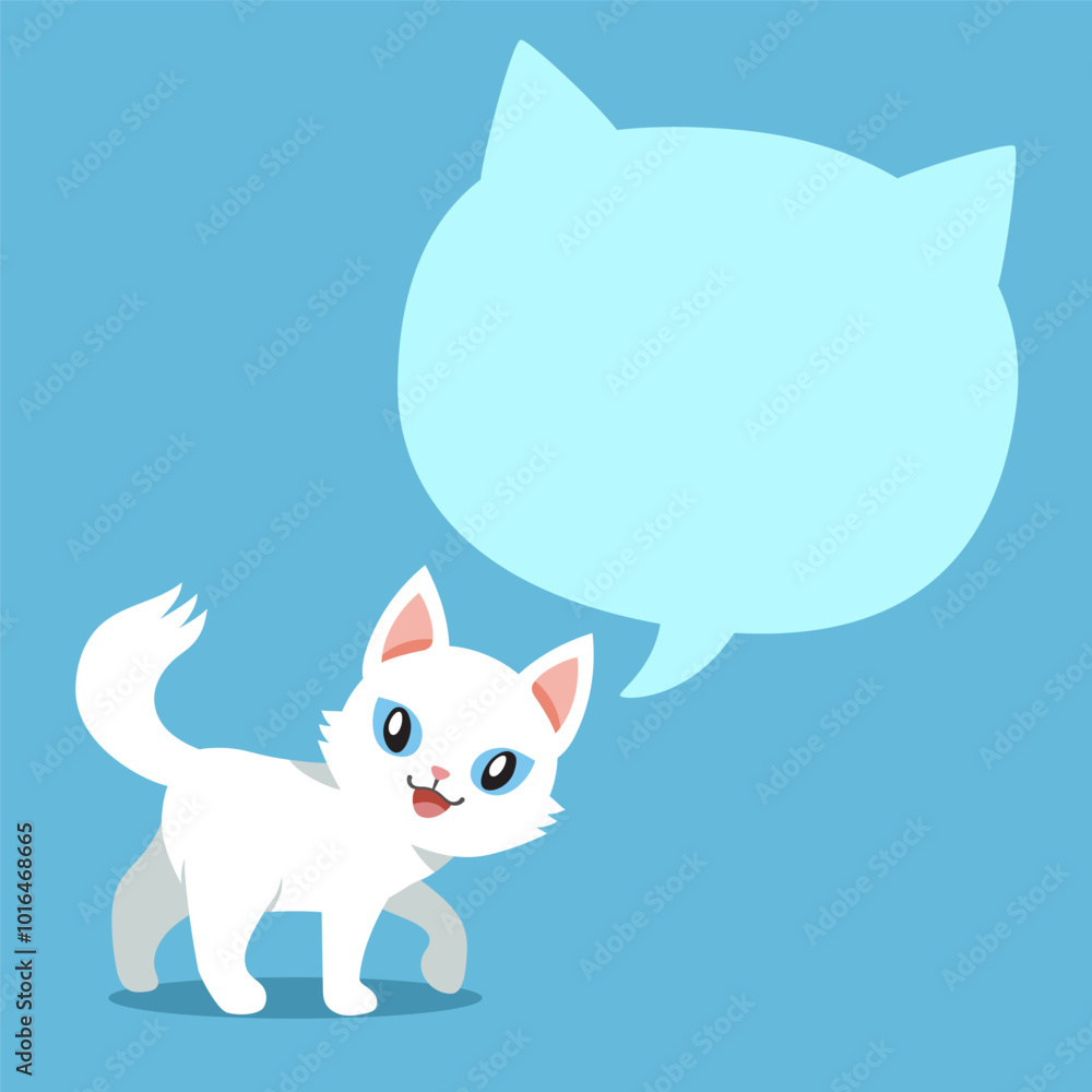 Cartoon character cute white cat with speech bubble for design. Cartoon character cute white cat with speech bubble for design.