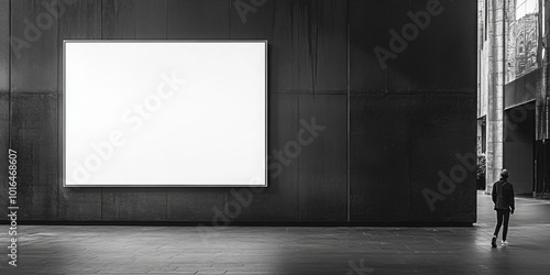 Large white advertisement sign, positioned left, ample central space for text, minimalistic design, clear focus on messaging
