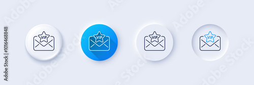 Vip letter line icon. Neumorphic, Blue gradient, 3d pin buttons. Mail for very important person sign. Exclusive privilege symbol. Line icons. Neumorphic buttons with outline signs. Vector