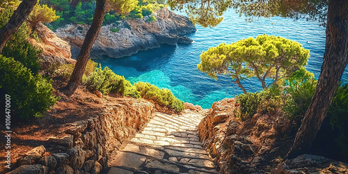 Fototapeta Naklejka Na Ścianę i Meble -  A beautiful beach with a small path leading to the water