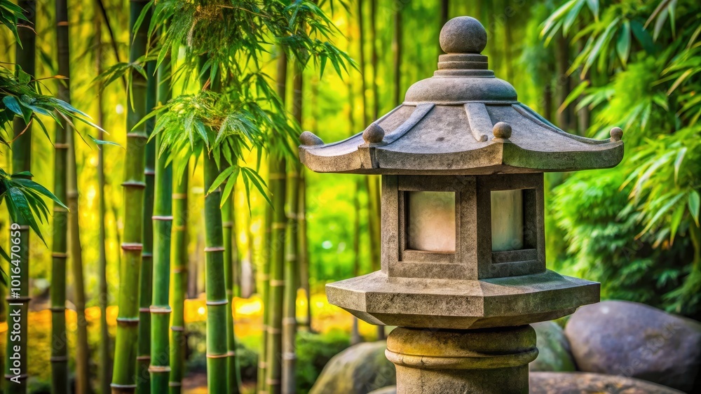 An exquisite Chinese stone lamp nestled among vibrant bamboo, ideal for enhancing traditional decor and creating a serene ambiance in your garden space. An exquisite Chinese stone lamp nestled among vibrant bamboo, ideal for enhancing traditional decor and creating a serene ambiance in your garden space.