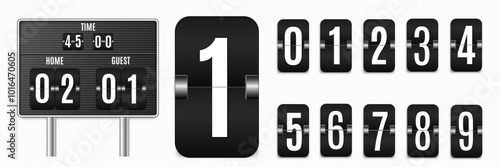 Mechanical scoreboard. Set of numbers isolated on transparent background. Hour counter Retro vintage countdown design with time. Numbers. Vector templat
