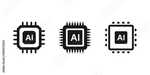 Artificial intelligence AI processor chip vector icon symbol. AI Processor circuit vector set. AI system icon. AI chip vector illustration