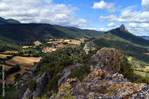 Mountain landscape in Valdegovía/Gaubea with the village of San Zadornil photo