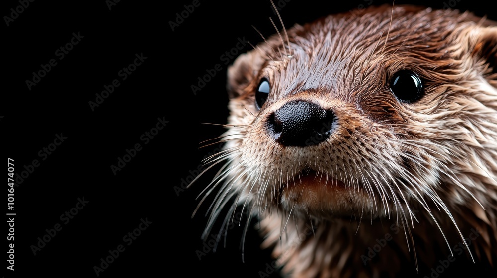 A curious otter's face is shown in sharp focus, emerging from underwater, where its playful expression and sparkling eyes captivate the viewer's attention.