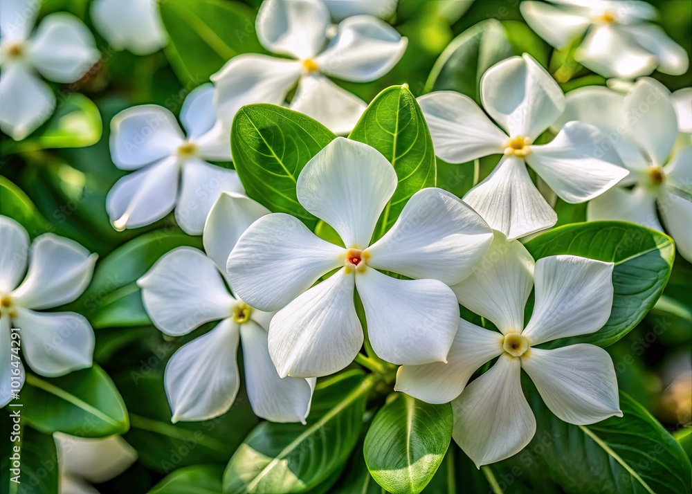 A stunning close-up of white periwinkle flowers from the Apocynaceae family, creating a beautiful floral backdrop perfect for nature enthusiasts and garden lovers alike. A stunning close-up of white periwinkle flowers from the Apocynaceae family, creating a beautiful floral backdrop perfect for nature enthusiasts and garden lovers alike.