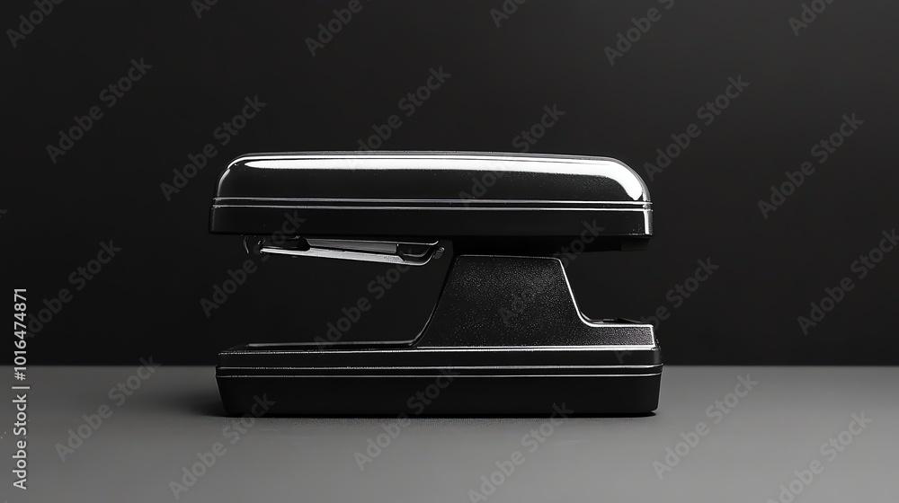 A black stapler on a black background. A black stapler on a black background.