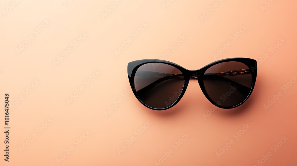 Black cat eye sunglasses on a peach background. Black cat eye sunglasses on a peach background.