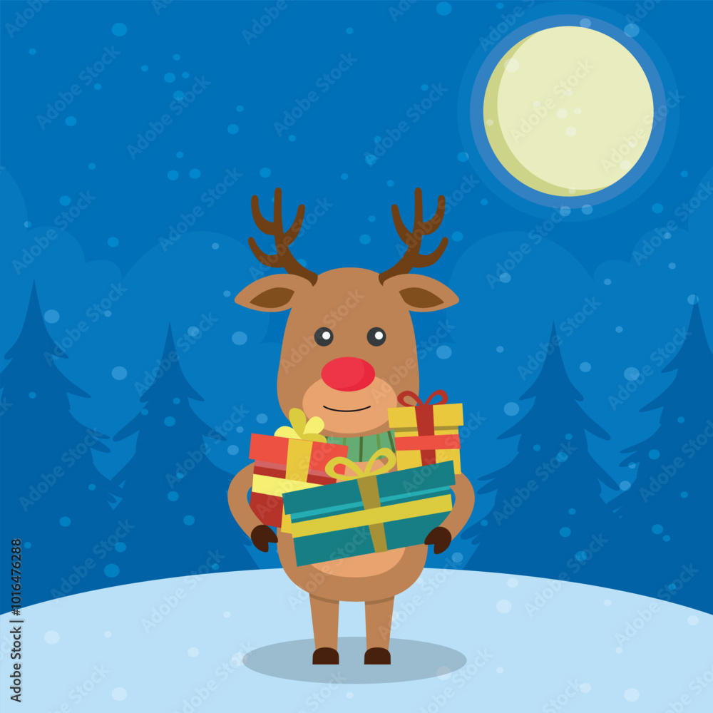 Merry Christmas and Happy New Year with Christmas deer. Winter holiday cartoon. Vector. Merry Christmas and Happy New Year with Christmas deer. Winter holiday cartoon. Vector.
