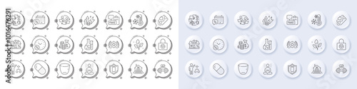 Mortgage, Laureate and Glass line icons. White pin 3d buttons, chat bubbles icons. Pack of Capsule pill, Algorithm, Smartphone protection icon. Vector