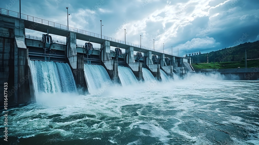Massive Hydroelectric Dam Generating Sustainable Energy Through Powerful Water Flow Massive Hydroelectric Dam Generating Sustainable Energy Through Powerful Water Flow