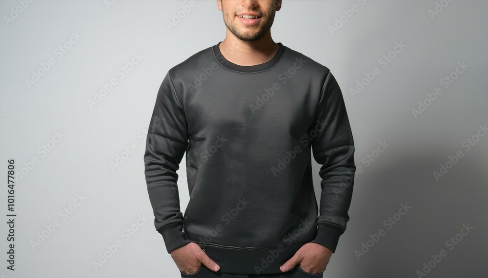 a blank sweatshirt worn by a male model, showcasing the versatility and style of the garment against a neutral background. a blank sweatshirt worn by a male model, showcasing the versatility and style of the garment against a neutral background.