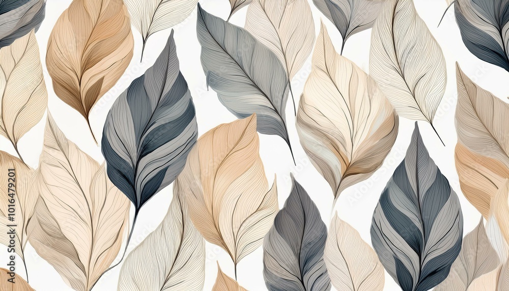 A seamless pattern of abstract watercolor leaves in shades of beige and gray, on a white background SEAMLESS PATTERN A seamless pattern of abstract watercolor leaves in shades of beige and gray, on a white background SEAMLESS PATTERN