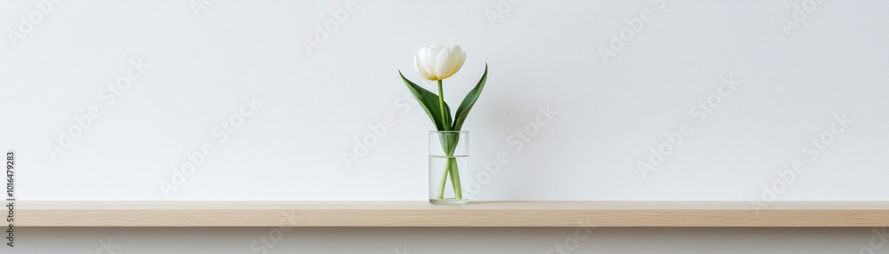 One tulip in a cylindrical vase, smooth white background, Ikebana minimal background, clean and modern concept One tulip in a cylindrical vase, smooth white background, Ikebana minimal background, clean and modern concept