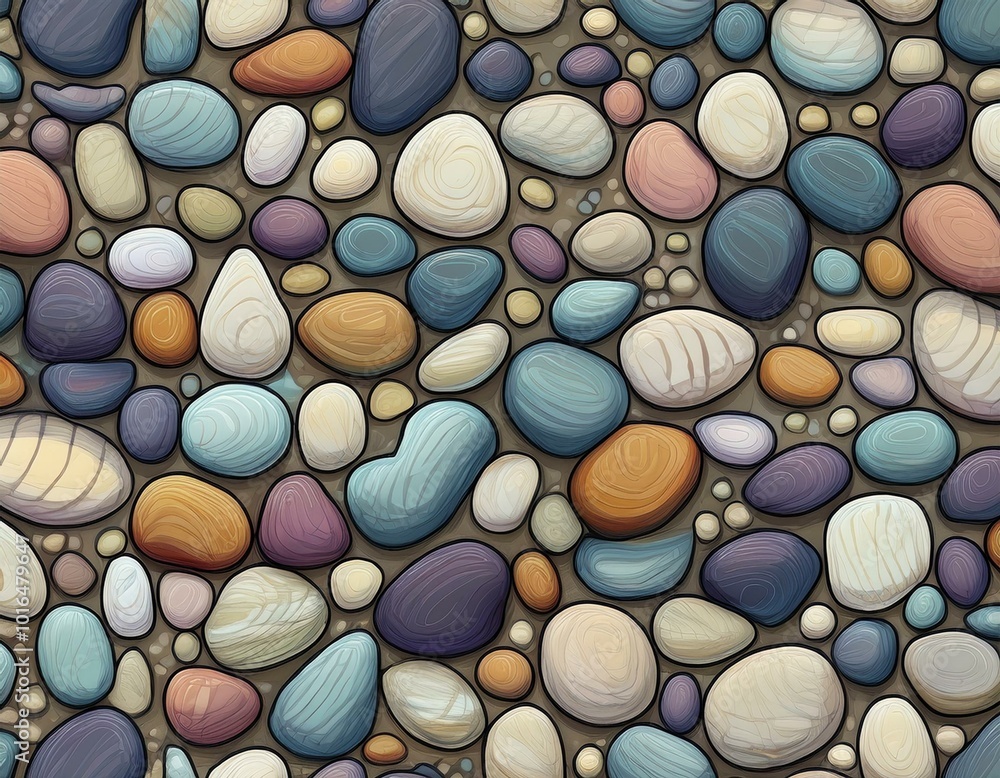 Abstract background with round pebble stones. Vacation holiday recreation on beach concept. SEAMLESS PATTERN. SEAMLESS WALLPAPER. Created with Generative AI technology. Abstract background with round pebble stones. Vacation holiday recreation on beach concept. SEAMLESS PATTERN. SEAMLESS WALLPAPER. Created with Generative AI technology.