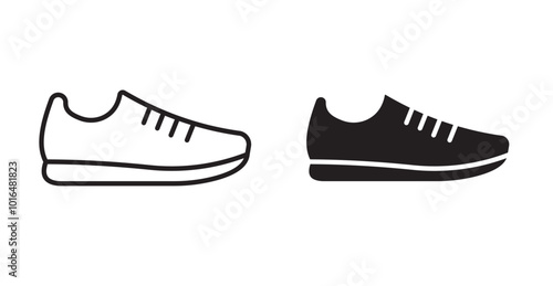 Sneaker icons. Vector set in filled and line style.